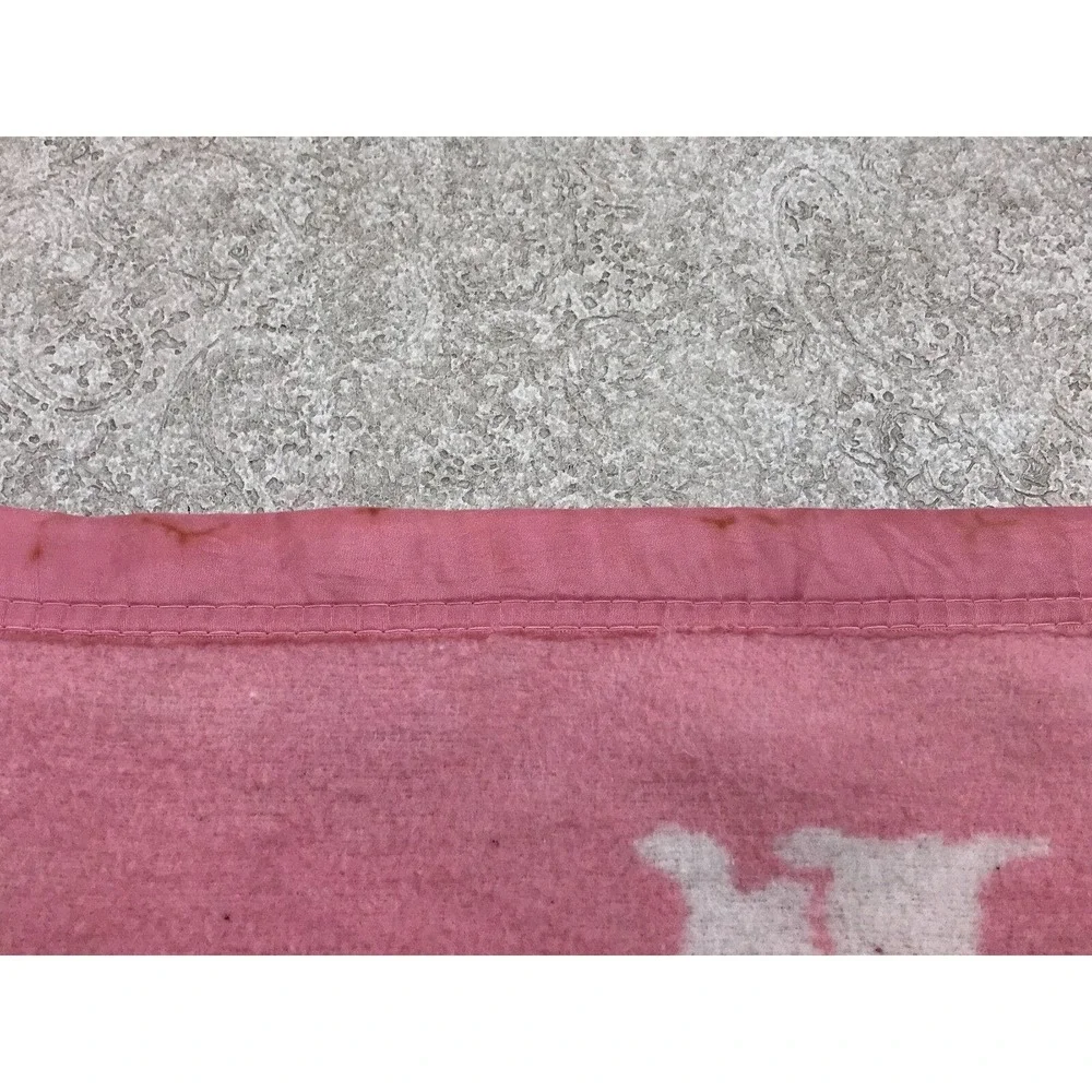 Vintage Baby Girl Blanket Pink White Scotty Dog Terrier 37x49 Flaws Age Wear‎